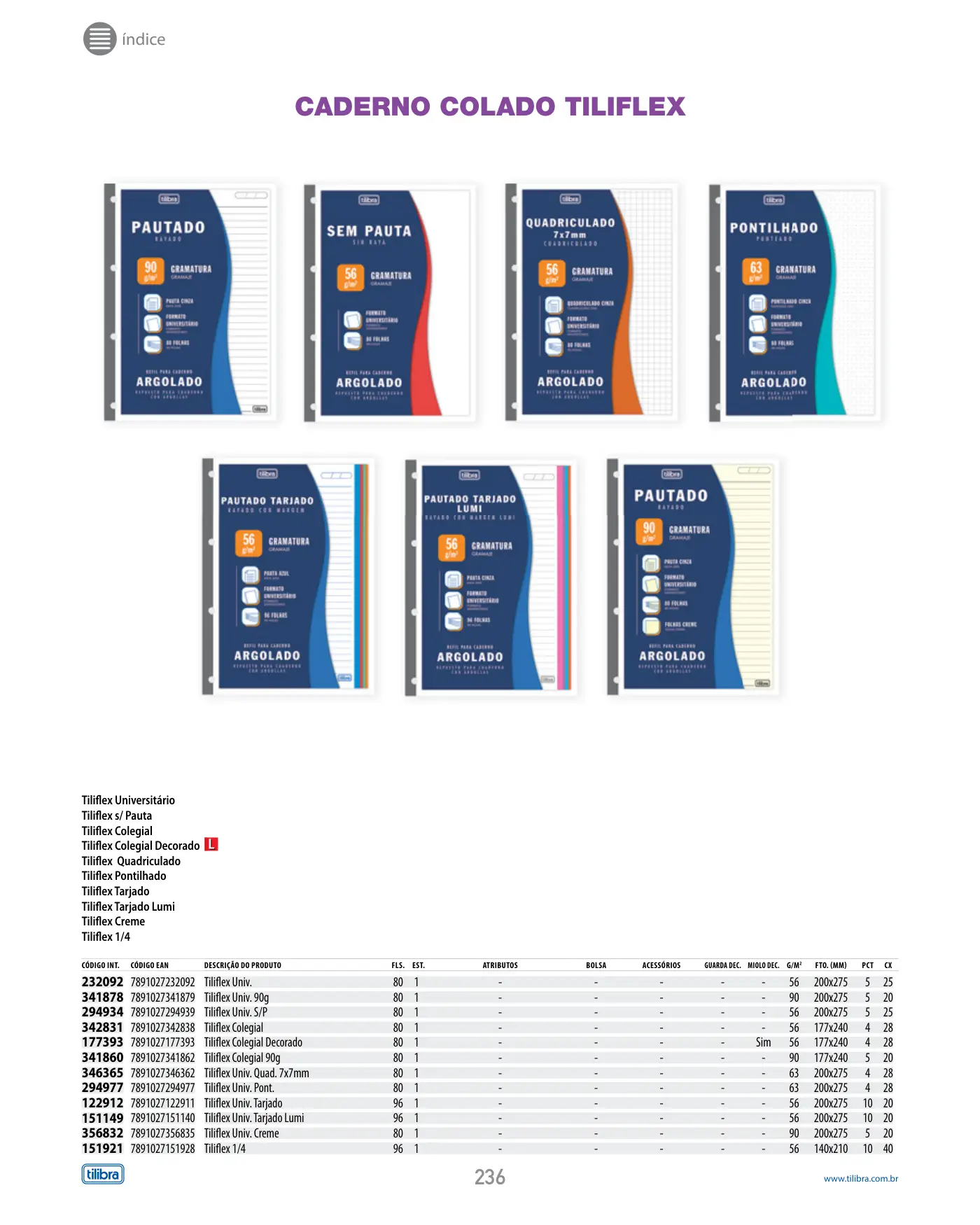 Caderno Tiliflex Universitário S/P Caderno Colado Tiliflex 80 fls na página do catálogo