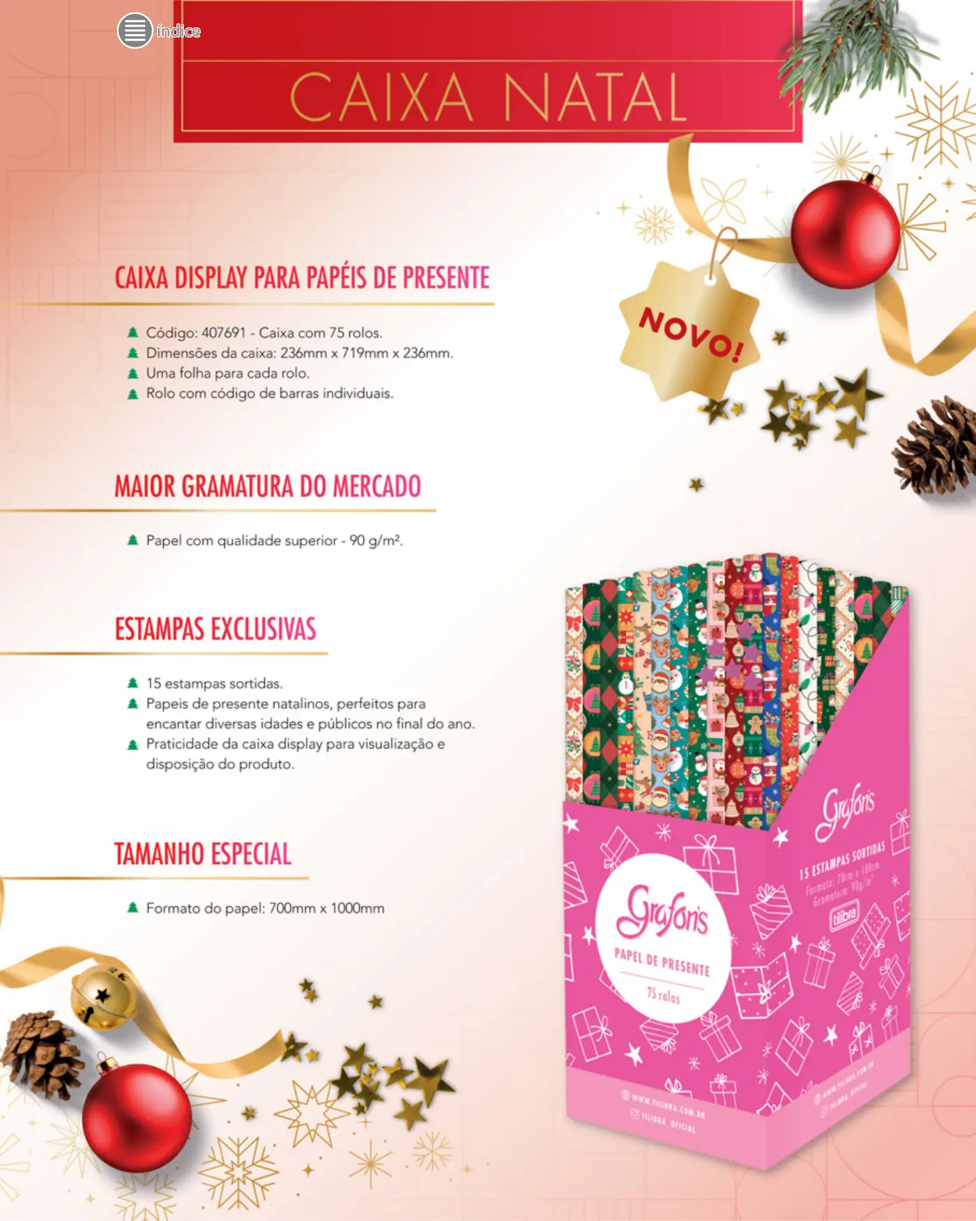 Papel de Presente Natal - Caixa Display com 75 rolos