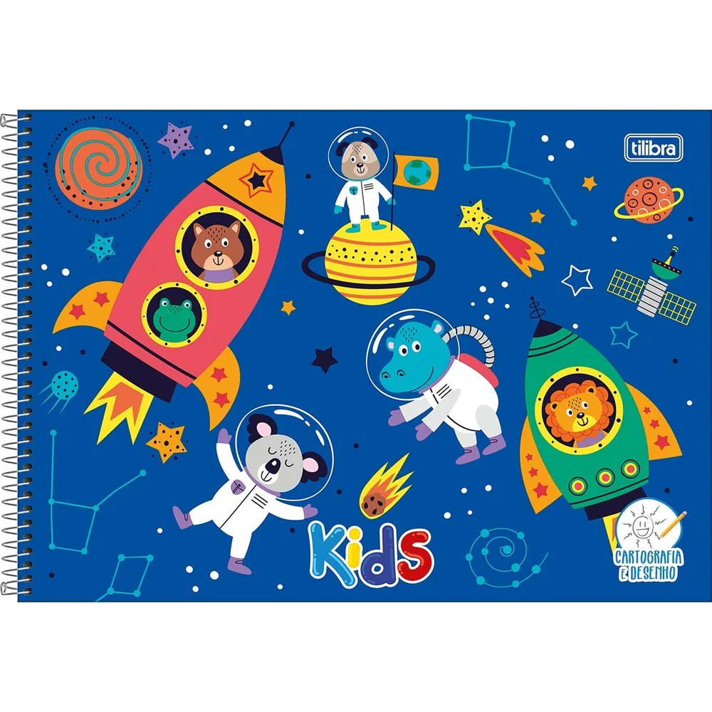 Caderno Cartografia e Desenho Capa Dura Kids Masculino 48 fls