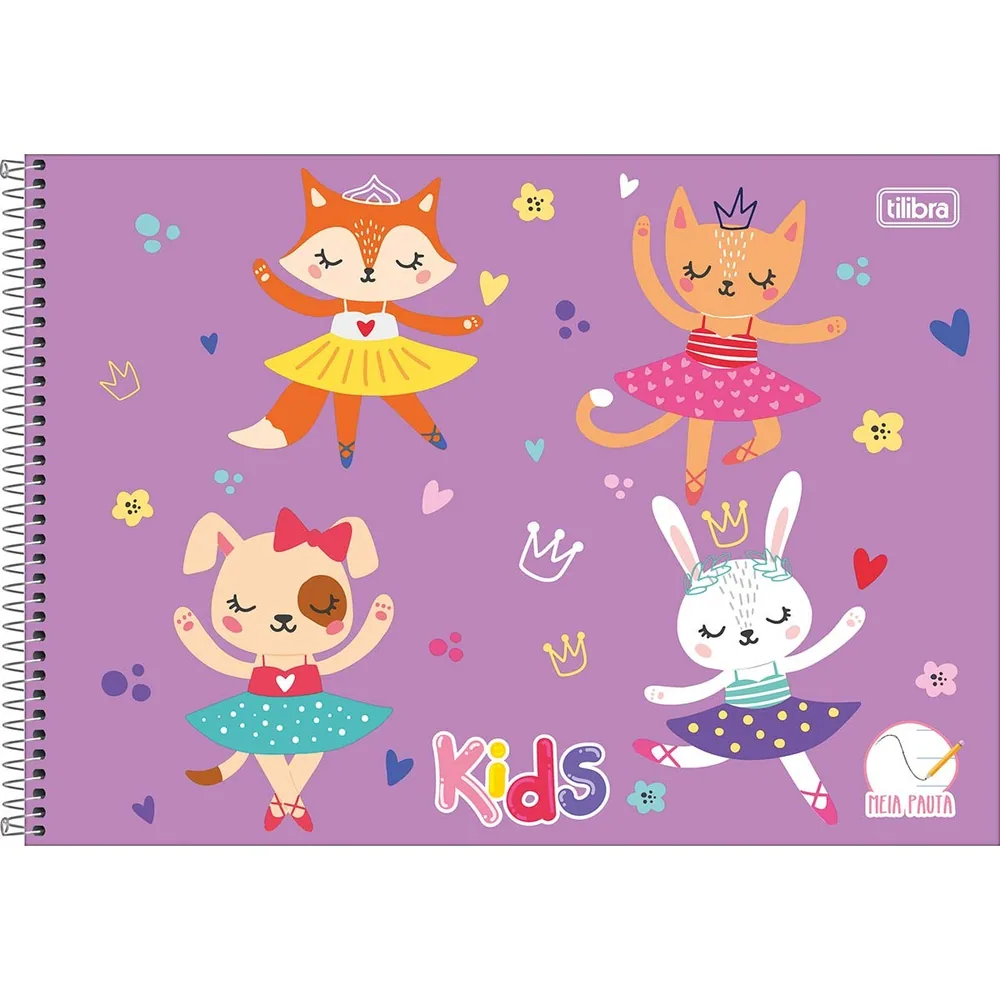 Caderno Meia Pauta Capa Dura Kids Feminino 40 fls