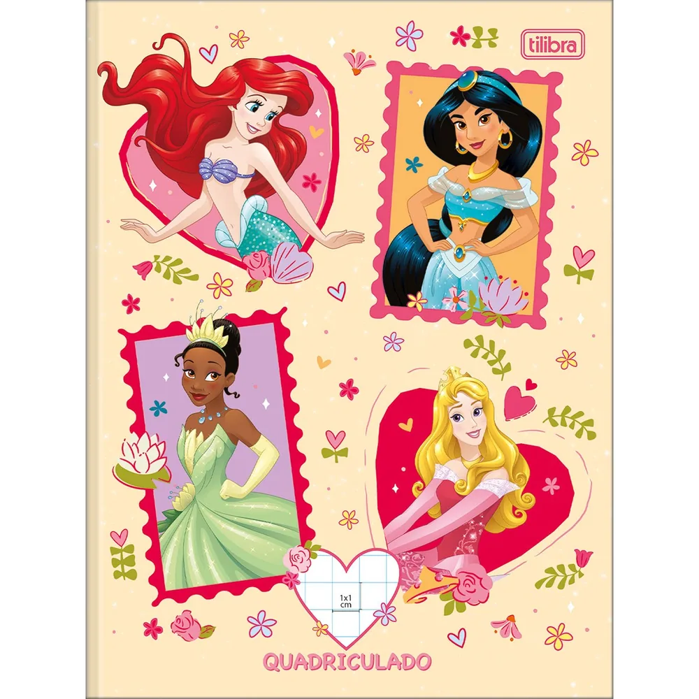 Caderno Pedagógico Capa Dura Quadriculado 1x1cm Princesas 40 fls