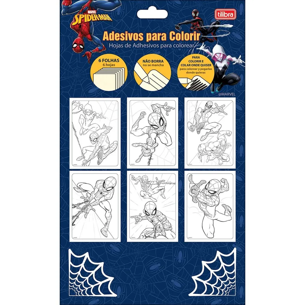 Folhas Soltas Adesivos p/ Colorir Spider-Man