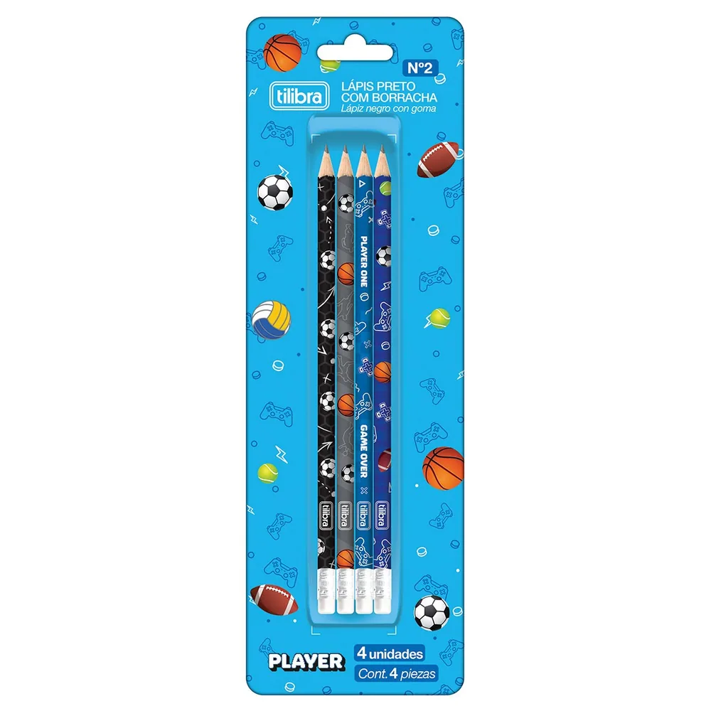 Lápis Preto Redondo com Borracha N° 2 Player (Blister)
