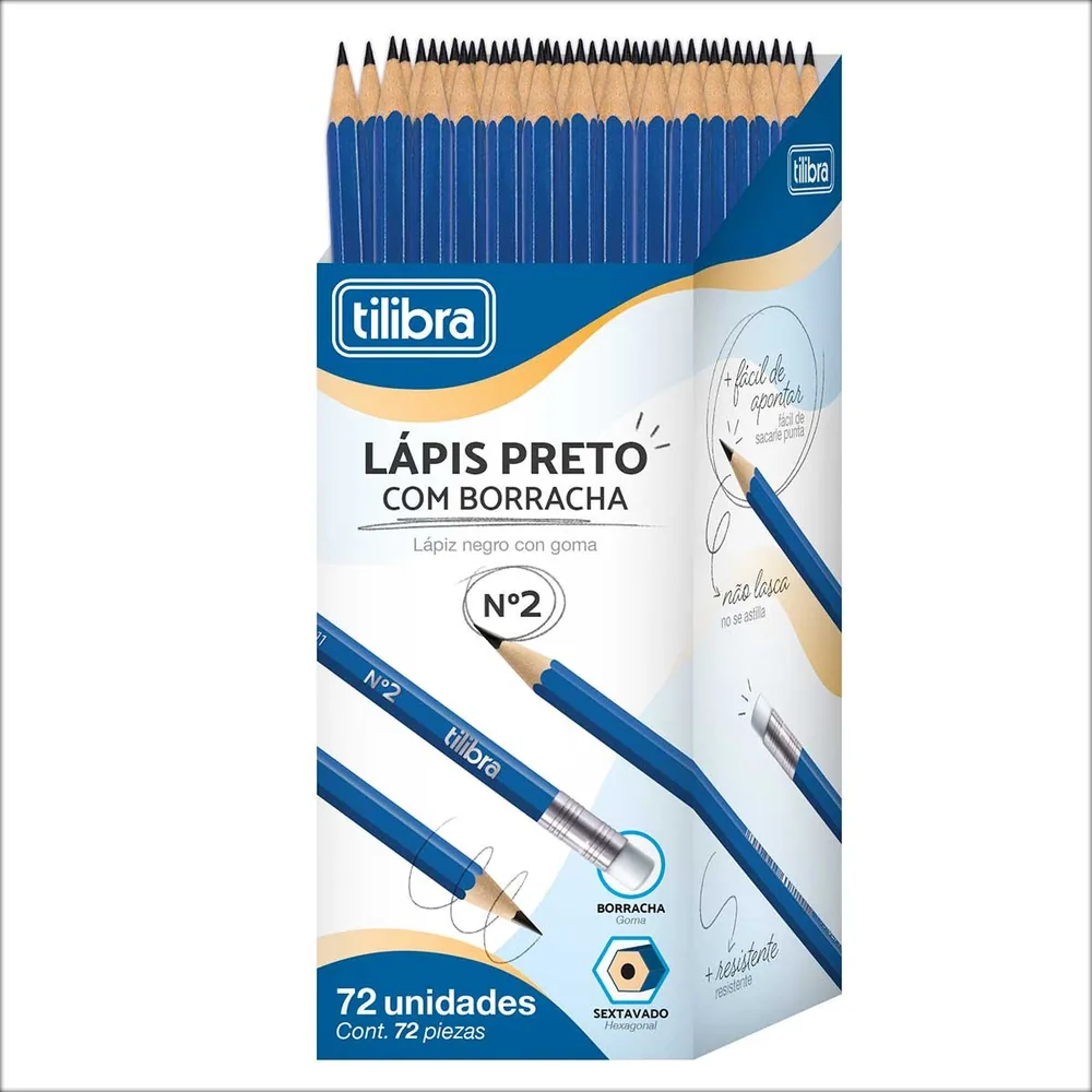 Lápis Preto Sextavado com Borracha N° 2 (Display com 72)