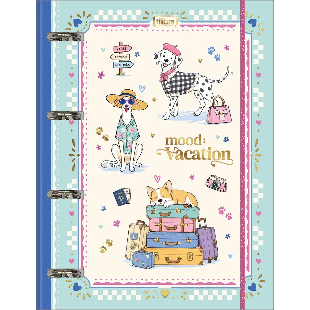 Caderno Argolado Cartonado com Elástico Doggy 48 fls