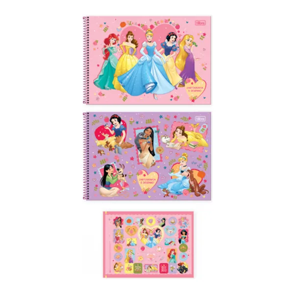 Caderno Cartografia e Desenho Capa Dura Princesas 80 fls