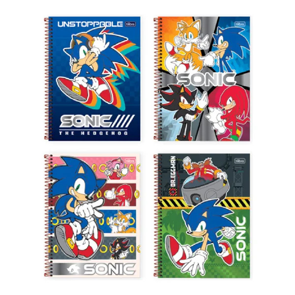 Caderno Brochura Capa Dura Universitário Sonic 80 fls