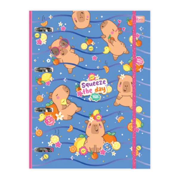 Caderno Argolado Cartonado com Elástico Capyclub 48 fls