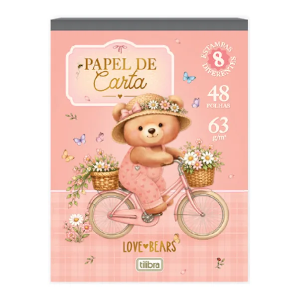 Caderno Colado Papel de Carta Love Bears 48 fls